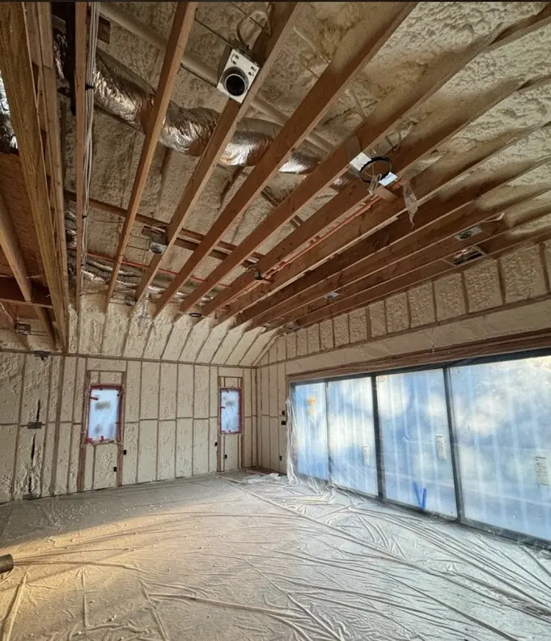 Interior walls and ceiling insulated with spray foam during new construction in Arvin